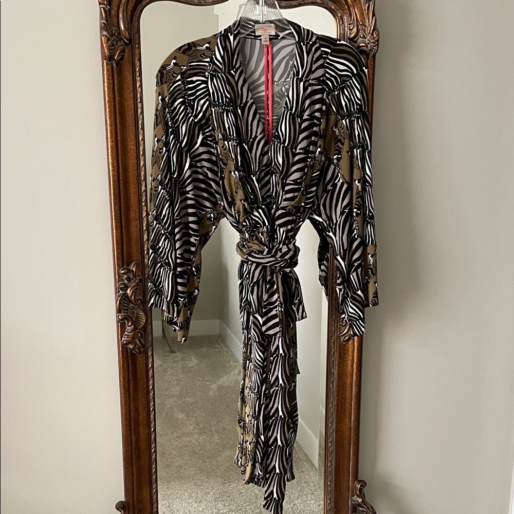 Animal Safari Print Faux Wrap Kimono Style Dress